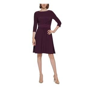 TOMMY HILFIGER Womens Purple Wrap-Front Waist Lined 3/4 Sleeve | 8